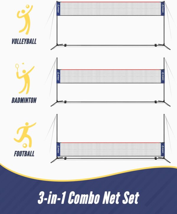 17FT Badminton Volleyball Combo Net Set for Backyard, 5.1ft-7.4ft Adjustable Heigh Portable Sports Net with Poles, 4 Badminton Rackets, 3 Shuttlecocks and Volleyball for Driveway Game