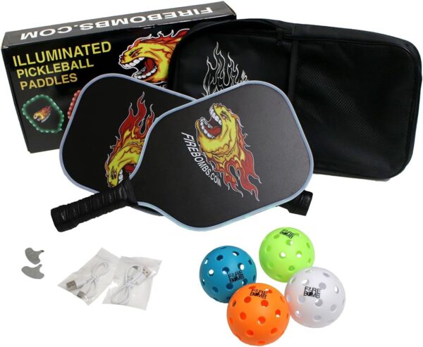 LED Rechargeable Light up Pickleball Paddle Set by FireBomb™
