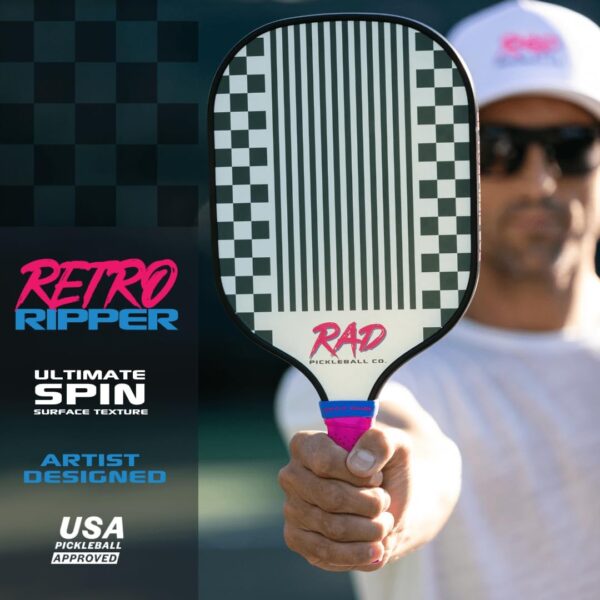 61PuMBETznL._AC_SL1080_.jpg RAD Pickleball Paddle Retro Ripper – USAPA Approved Pickleball Racket – Fiberglass Surface with Spin Grit Tech – Carbon Fiber Pickleball Paddle for Power & Control – Indoor & Outdoor
