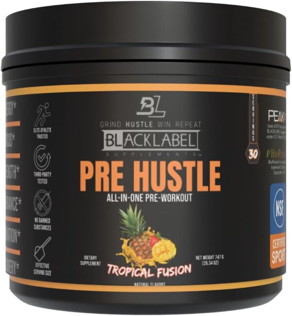 PRE Hustle V3 All-in-One Pre-Workout Powder - Tropical Fusion - NSF Certified for Sport - Energy, Endurance, Strength - 30 Servings, 200mg Caffeine, Laser Focus