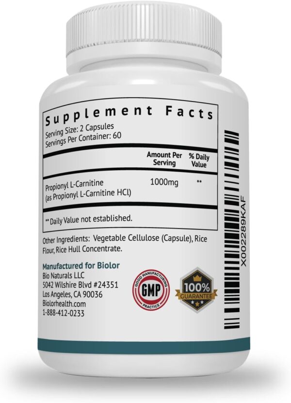 Biovy High Absorption Propionyl-L-Carnitine (PLCAR) No Artificial Fillers - Effective Propionyl L Carnitine HCL Supplement to Support Blood Circulation - 120 Capsules