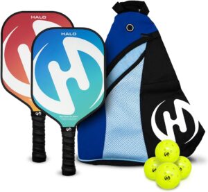 Set of 2 Paddles with 4 PICKLEBALLS and Carrying Bag, Fiberglass Surface Pickleball Paddles - Durable Pickleball Paddles Set for 2 - Pickleball Bundle