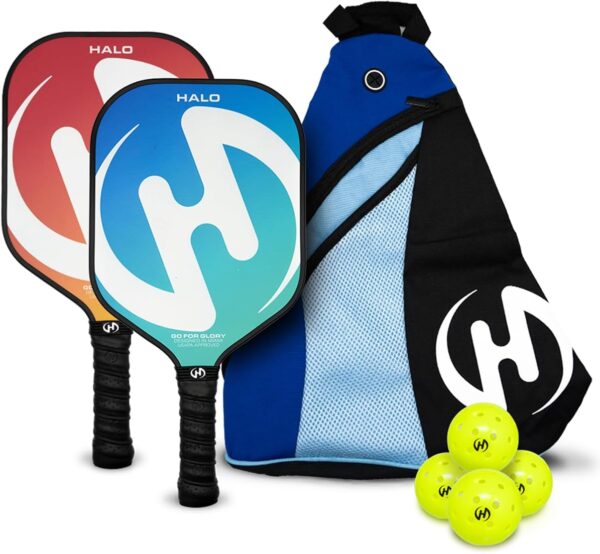 Set of 2 Paddles with 4 PICKLEBALLS and Carrying Bag, Fiberglass Surface Pickleball Paddles - Durable Pickleball Paddles Set for 2 - Pickleball Bundle