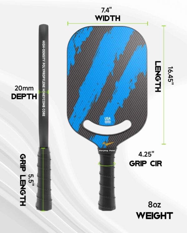 Warping Point Ascent Pickleball Paddle | Carbon Fiber Racket with Aero Throat & Textured Grit Surface | Hexa Polymer Core | USAPA Approved for Swing Speed & Control