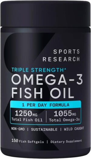 Sports Triple Strength Omega-3 Fish Oil, 150 Fish Softgels - Burp Less