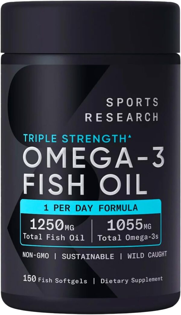Sports Triple Strength Omega-3 Fish Oil, 150 Fish Softgels - Burp Less