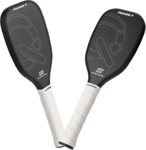 Pickleball Training Paddle -USAPA Approved Pickleball Trainer Practice Paddle,Carbon Fiber Particle Paint Frosted Surface, Extra Long Handle,16mm Core Sports Sweet Spot Training Racket