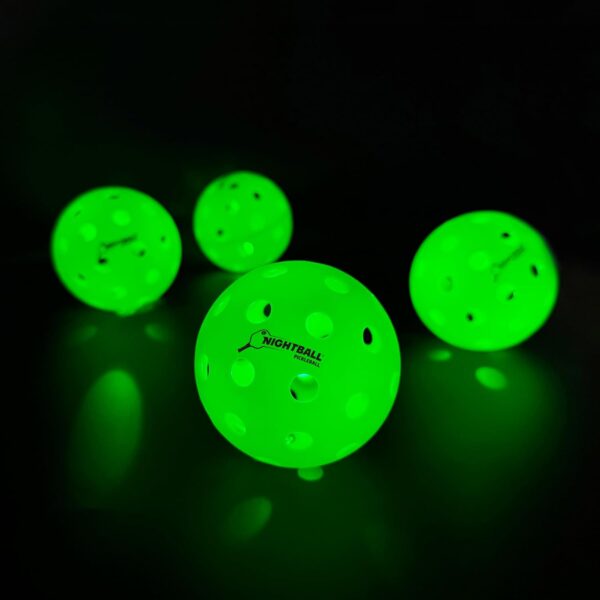 Nightball Pickleball Set - 2 LED Pickleball Paddles with 2 LED Light Up Pickleballs- Lightweight Wood Paddles with Rechargeable USBC Port - Pickleballs Include Batteries for 30+ Hours of Play Each