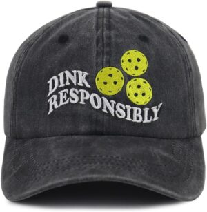 Pickleball Hats for Men Women, Adjustable Embroidered Cotton Dink Responsibly Pickleball Baseball Cap
