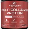 Wholesome Wellness Multi Collagen Protein Powder Hydrolyzed (Type I II III V X) Grass-Fed All-in-One Super Bone Broth + Peptides - Premium Blend of Beef, Chicken, Wild Fish, Eggshell, 58 Servings