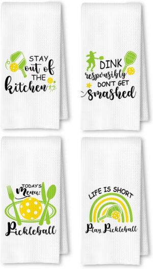 Funny Pickleball Gifts Kitchen Towels Set of 4, Pickleball Lover Gifts Dish Tea Towels for Kitchen Decor, Pickleball Gifts for Women Men Pickleball Lovers, 16x24 Inch