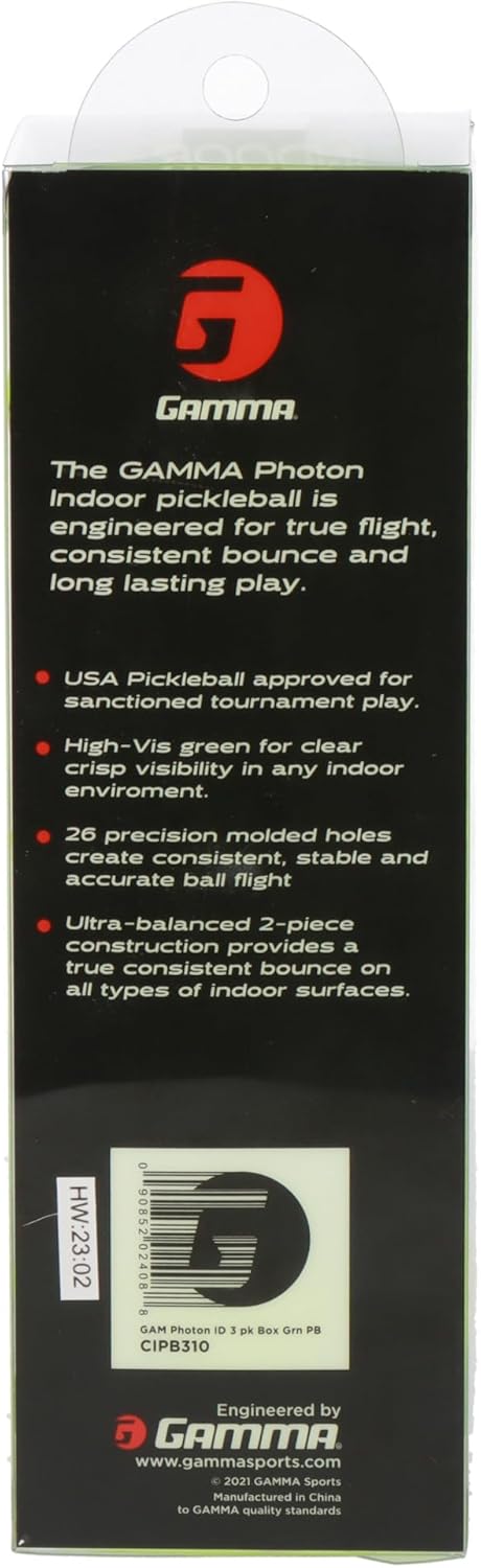 GAMMA Photon Indoor Pickleballs, 26 Holes for Precise Indoor Flight, USAPA Approved Pickle Ball for Tournament Play, High Visibility, Durable, Consistent Bounce, Optic Green Color