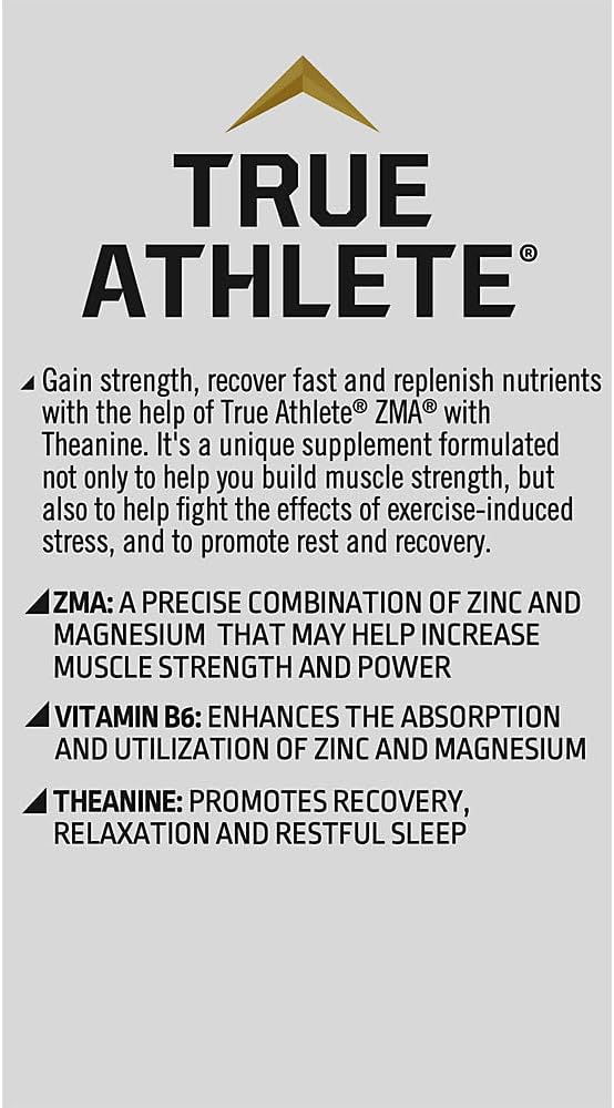 True Athlete ZMA with Theanine – Supports Muscle Recovery, Strength & Sleep – Zinc, Magnesium, Vitamin B6 & Theanine Formula for Relaxation & Performance (90 Capsules)