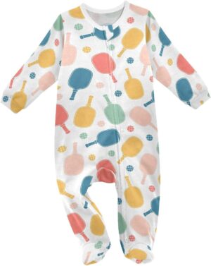 Dussdil Pink Orange Pickleball Balls Baby One-Piece Footies Newborn Rompers Pajamas Footed Pjs for Sleep Play Boys Girls