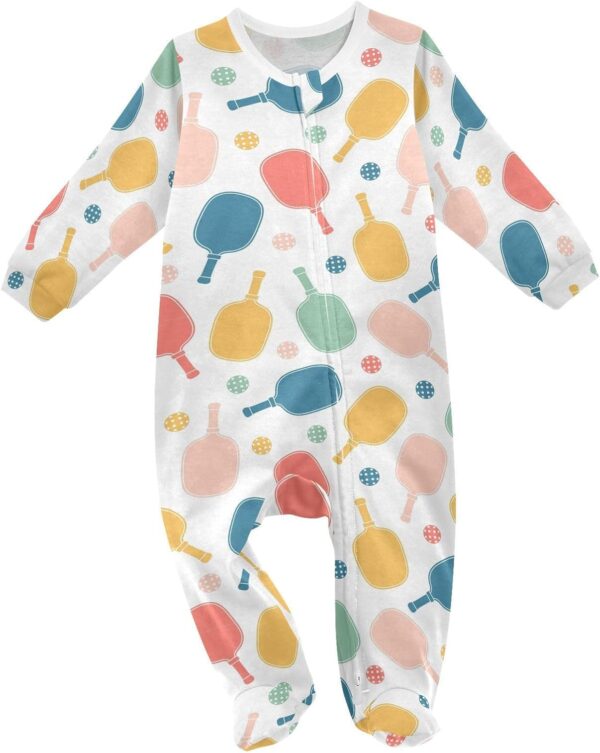 Dussdil Pink Orange Pickleball Balls Baby One-Piece Footies Newborn Rompers Pajamas Footed Pjs for Sleep Play Boys Girls