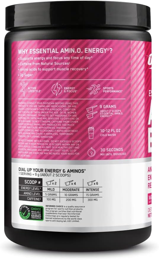Optimum Nutrition Amino Energy - Pre Workout with Green Tea, BCAA, Amino Acids, Keto Friendly, Green Coffee Extract, Energy Powder - Watermelon, 30 Servings (Packaging May Vary)