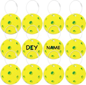 12PCs Pickleball Luggage Tags for Travel Suitcases Labels with Metal Ring 2.75in Pickleball Keychain PVC Name Id Card and DIY Pocket Hug Card, Backpack Charms for Men Women Travel Bag Suitcase