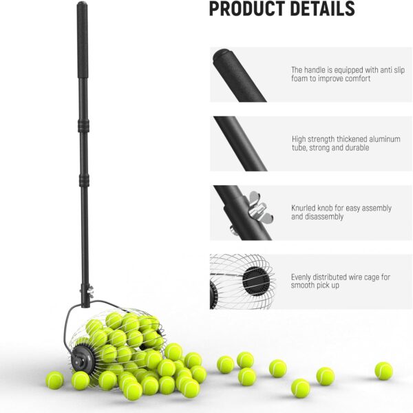 NEEWER Tennis Ball Hopper, 30-58"/77-148cm Telescopic Golf Ball Retriever Pickleball Picker Upper, Rolling Collector Basket Holder Roller for 1.5"-3" Balls, Training Accessories & Equipment, TB01S