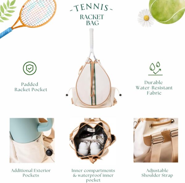 Tennis Bag for Women Racket Tote, Stylish Backpack - Unisex Racquet Sports Pickleball Bag Convertible Shoulder, Crossbody Strap Large Compartment