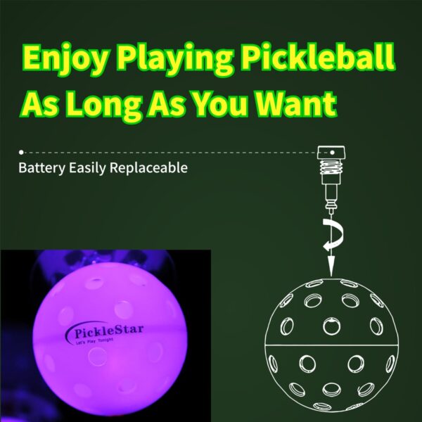 PickleStar LED Light Up Pickleball Balls, Glow in The Dark Pickleball Balls, Offcial Size OutdoorPickleBalls with Light 4 Pack LED Light Up Pickle Balls, Unique Gift for Pickleball Lovers