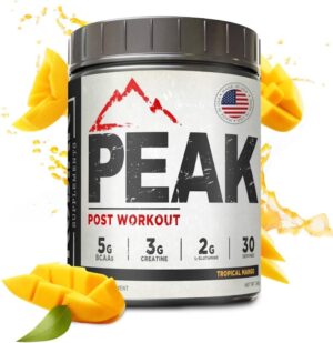 Creatine 3G Peak Post Workout Recovery Powder - 5G BCAA 2:1:1 - Glutamine 2G - Creatine Monohydrate Muscle and Strength Building Supplement - 30 Servings - Tropical Mango