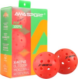 AMA Sport X-ACE Pickleballs - 40 Hole Outdoor Pickleball Balls- Crack-Resistant ONE Piece Balls - 100% POP for Immediate Feedback - Quick Start Tech and Advanced Performance