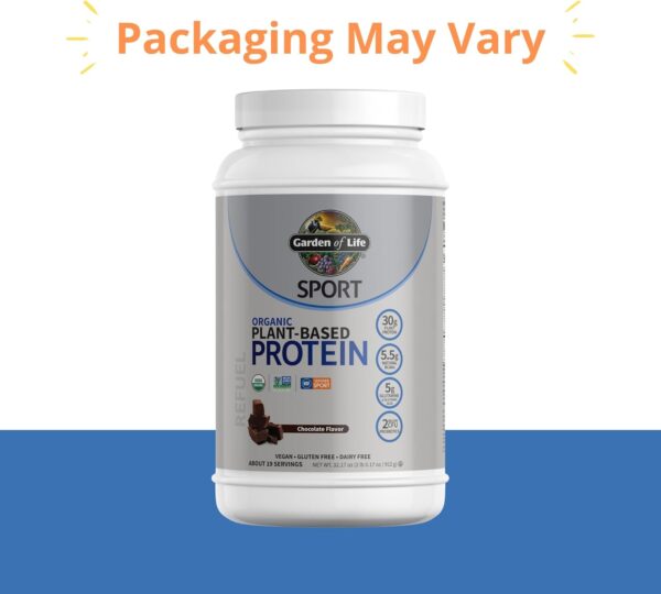 Organic Vegan Chocolate Protein Powder with Probiotics, BCAAs, 30g Plant Protein, NSF Certified, Gluten Free & Sport, Non GMO, Garden of Life Sport Protein Powder - 19 Servings