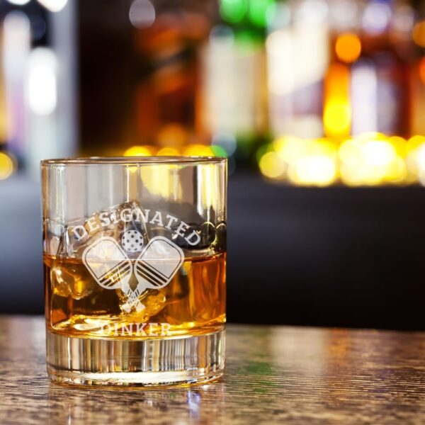 Designated Dinker - Funny Pickleball Birthday Present Idea for Women Men - Hilarious Gifts for Sports Dink Player Dad Mom Uncle Aunt Boyfriend Girlfriend Coach - 11oz Bourbon Scotch Whiskey Glass