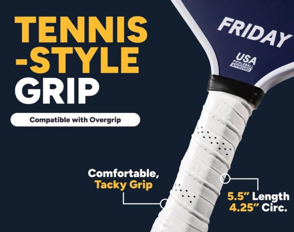Friday Pickleball Paddle, USA Pickleball Approved, Durable Carbon Fiber, Thermoformed Unibody Design, Honeycomb Core, Gritty Surface for Spin