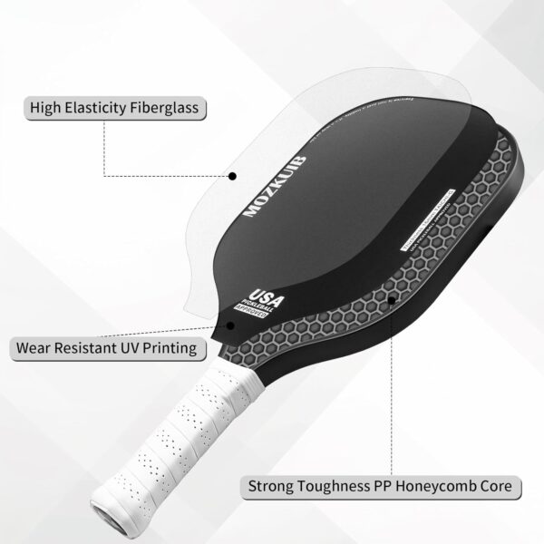 Pickleball Paddles Set of 2, Lightweight Polypropylene Honeycomb Core, Fiberglass Surface, Paddle Set with 2 Paddles 4 Balls 1 Carry Bag