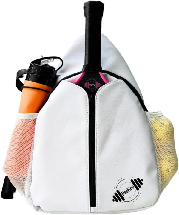 Designer Pickleball Paddle Pu Leather Bag, Stylish and Versatile Crossbody Backpack for Pickleball, Tennis, Racketball and Travel, Adjustable Sling Shoulder Sports Bag with Fence Hook for Men & Women
