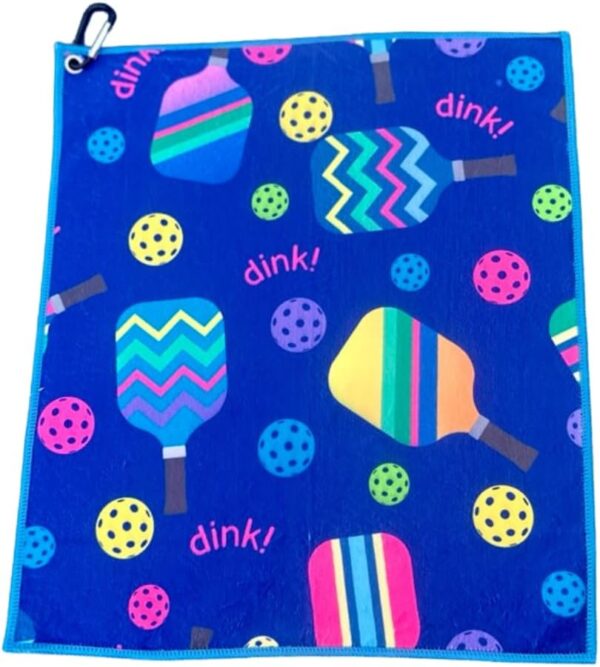 Pickleball Gift, Pickleball Towel, Pickleball Accessories for Women, Microfiber & Cotton Athletic Towels with Carabiner Clip, Pickle Ball Gifts, Pickleball Gear (Blue Dink)