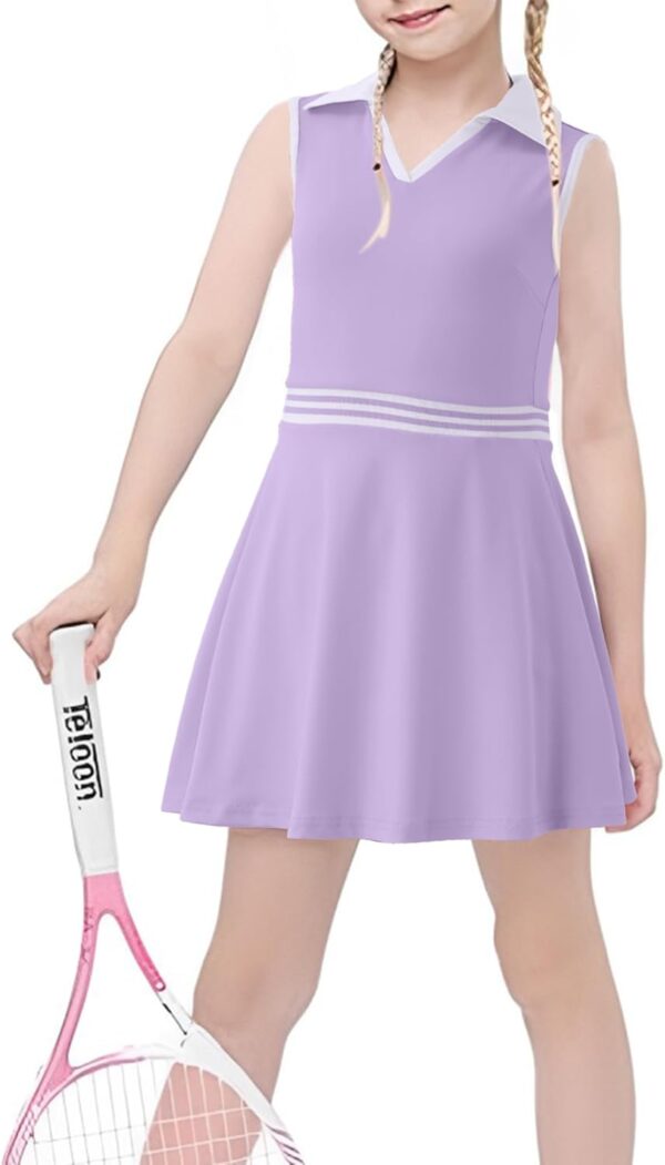 Girls Tennis Dress Golf Outfit Sleeveless Athletic Dresses Polo V Neck Sport Skirt with Pockets 4-13Y