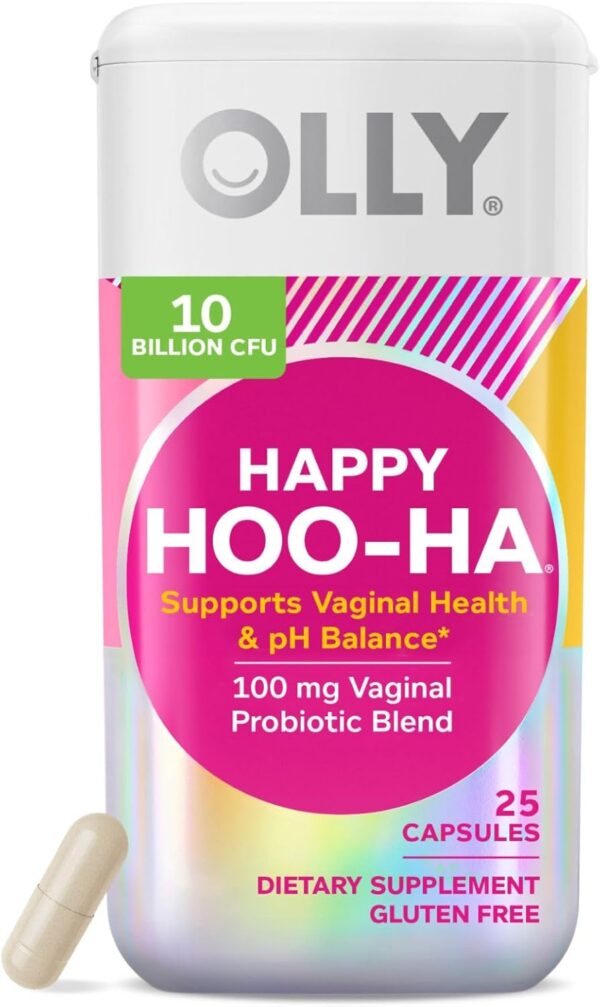 OLLY Happy Hoo-Ha Capsules, Probiotic for Women, Vaginal Health and pH Balance, 10 Billion CFU, Gluten Free - 25 Count