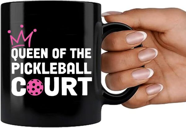 Panvola Queen of the Pickleball Court Pickleball Gifts for Women Wife Mom Grandma Aunt Girlfriend Ceramic Mug Gifts for Pickleball Lovers Coffee Cup (Black)