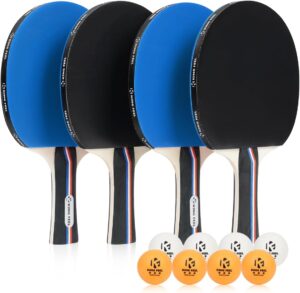 Ping Pong Paddles Set of 4 Premium Table Tennis Rackets 3-Star Ping Pong Balls(8) with Ping Pong Paddle Case Professional Table Tennis Paddles Set for Indoor & Outdoor Games