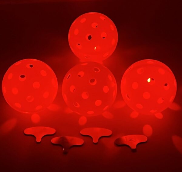 LED Light up Pickleball Ball, Glow in The Dark PickleBalls Balls, 4 Pack Pickleball-Balls Meet USAPA Requirement, 40 Holes Durable in/Outdoor Pickle Ball (Red)