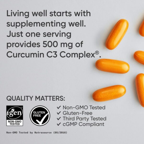 Sports Research Turmeric Curcumin C3 Complex - Softgels with Bioperine Black Pepper Extract & Organic Coconut Oil, Standardized 95% Curcuminoids - Non-GMO Verified & Gluten Free - 500mg, 120 Count