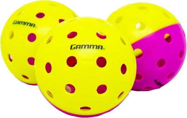 GAMMA Two-Tone Outdoor Training Pickleballs, Red/Orange, Yellow/Red, Green/Purple, Practice, High Visibility, Consistent Bounce, Durable, Spin, Tournament Training, 3 Pack, 6 Pack,12 Pack