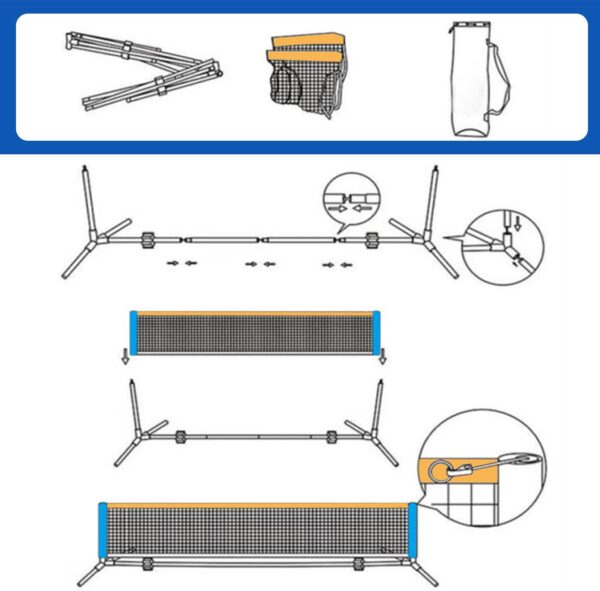 Eastgoing 10 ft Mini Portable Soccer Tennis Net | Pickleball Net System with Carrying Bag for Driveway Backyard. Easy Assemble Beach Tennis Net | Tennis Practice for Indoor and Outdoor