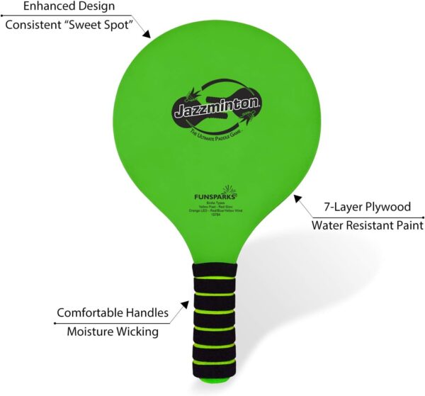 Funsparks Jazzminton Paddle Ball Game with Carry Bag - Indoor Outdoor Toy - Play at The Beach, Lawn or Backyard - 2 Wooden Racquets - 4 Shuttlecocks - 1 Ball
