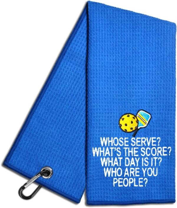 Whose Serve Whats The Score Embroidered Towel, Funny Towel for Bag with Clip, Player Gift, Birthday Retirement Gift for Grandpa Pickleball Lover