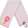 Embroidered Pickleball Towel, Funny Gift for Women, 16"x 24" Microfiber Towel, Pink, Initial D