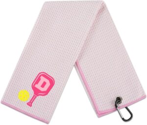 Embroidered Pickleball Towel, Funny Gift for Women, 16"x 24" Microfiber Towel, Pink, Initial D