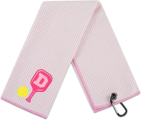 Embroidered Pickleball Towel, Funny Gift for Women, 16"x 24" Microfiber Towel, Pink, Initial D