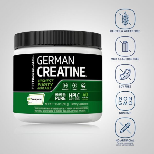 Fitness Labs German Creatine Powder | 7.05 oz | 39 Servings | Creapure | Monohydrate Powder | Non-GMO, Gluten Free Supplement