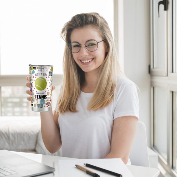 Tennis Lover Gifts for Girls Women Tennis Gifts Tumbler Birthday Christmas Gifts for Friend Besties Stainless Steel Tumblers 20oz Just A Girl Who Loves Tennis