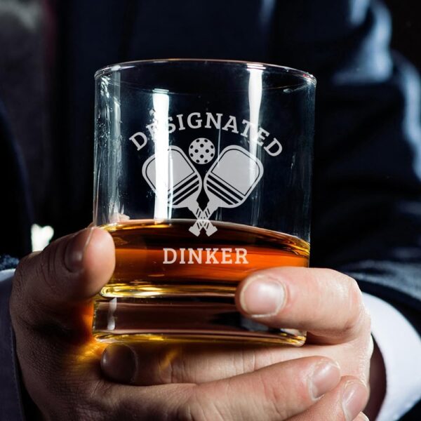 Designated Dinker - Funny Pickleball Birthday Present Idea for Women Men - Hilarious Gifts for Sports Dink Player Dad Mom Uncle Aunt Boyfriend Girlfriend Coach - 11oz Bourbon Scotch Whiskey Glass