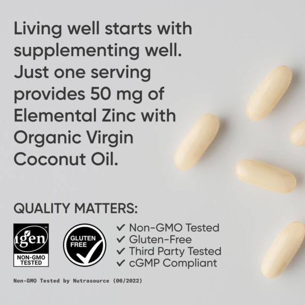 Sports Research Zinc Picolinate 50mg with Organic Coconut Oil | Highly Absorbable Zinc Supplement for Healthy Immune Function - Non-GMO Verified, Gluten & Soy Free (60 Liquid Softgels)