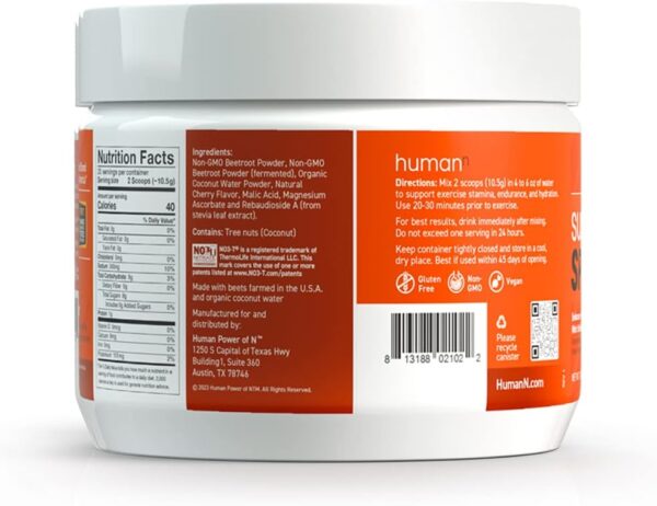 HumanN SuperBeets Sport Endurance Pre Workout Powder – NSF Certified – Nitric Oxide Supplement – Caffeine, Creatine & Stimulant Free Energy – Wild Cherry Flavor, 20 Servings